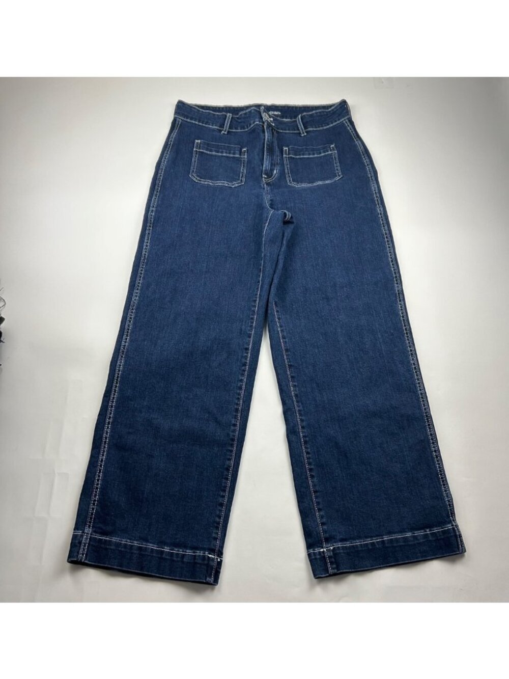 Old Navy Dark Wash Stretch Denim High Rise Wide Leg Patch Pocket Jeans 14